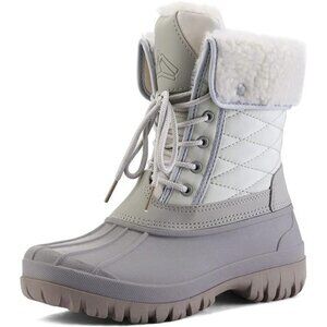 Women's Waterproof Snow Boots Insulated Warm, Lace-Up Winter Mid Calf Duck Boots